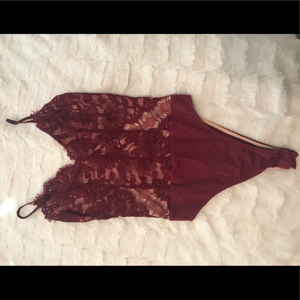 red lace body suit